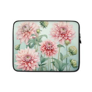 Dahlia Flowers Floral Designer Laptop Sleeves, Fits 13/15 Inch Laptops, Protective Faux Fur Lined Snug Fit Zipped Laptop Covers, Gift Ideas