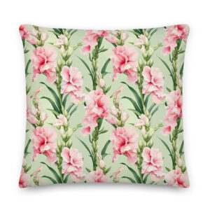 Gladioli Pink Flowers Premium Pillow • Floral Throw Cushion • Interior Décor