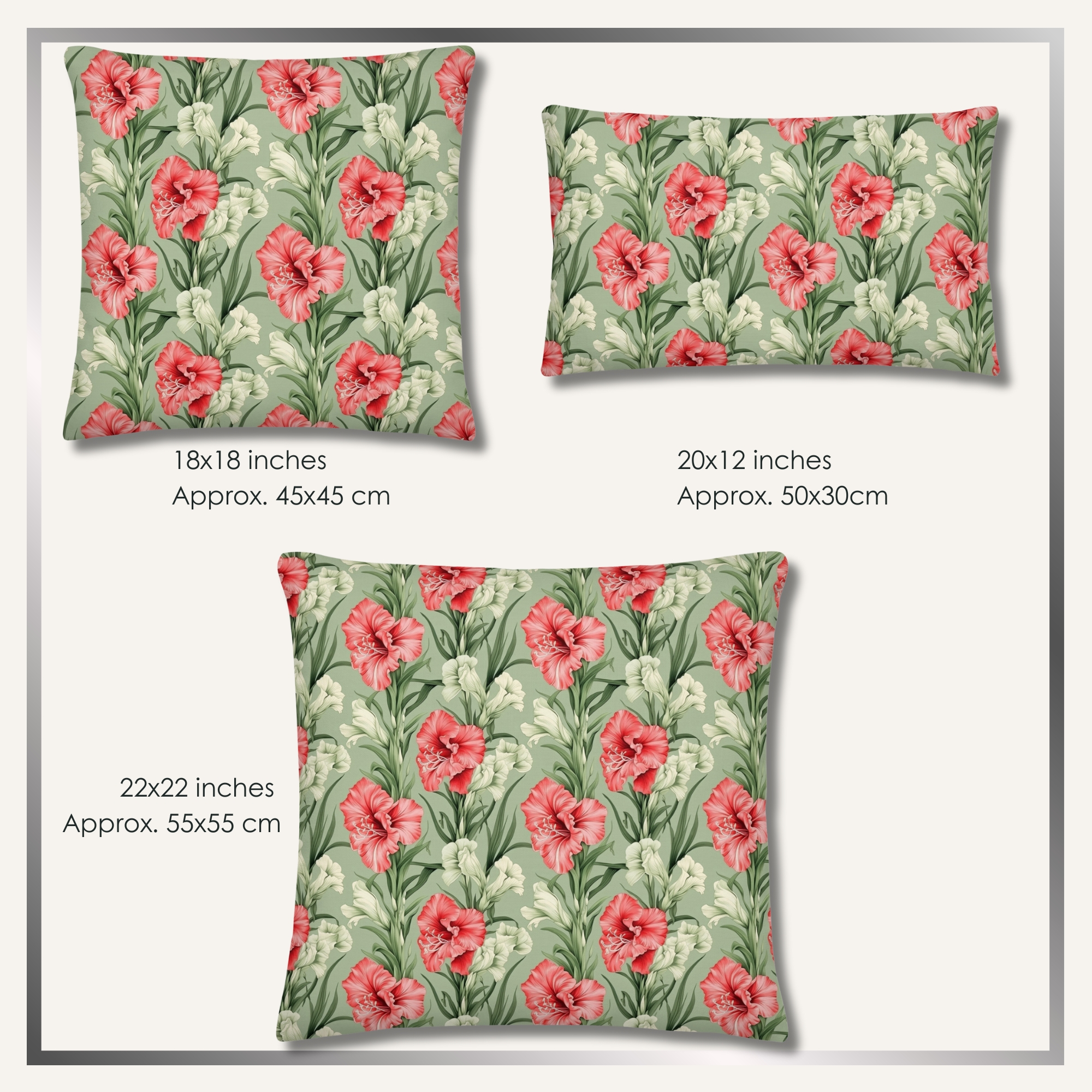 Gladioli Flowers Premium Pillow • Coral, Sage-Green & White • Floral Botanical Scatter Cushion • Soft Furnishings Gift Idea - Image 5