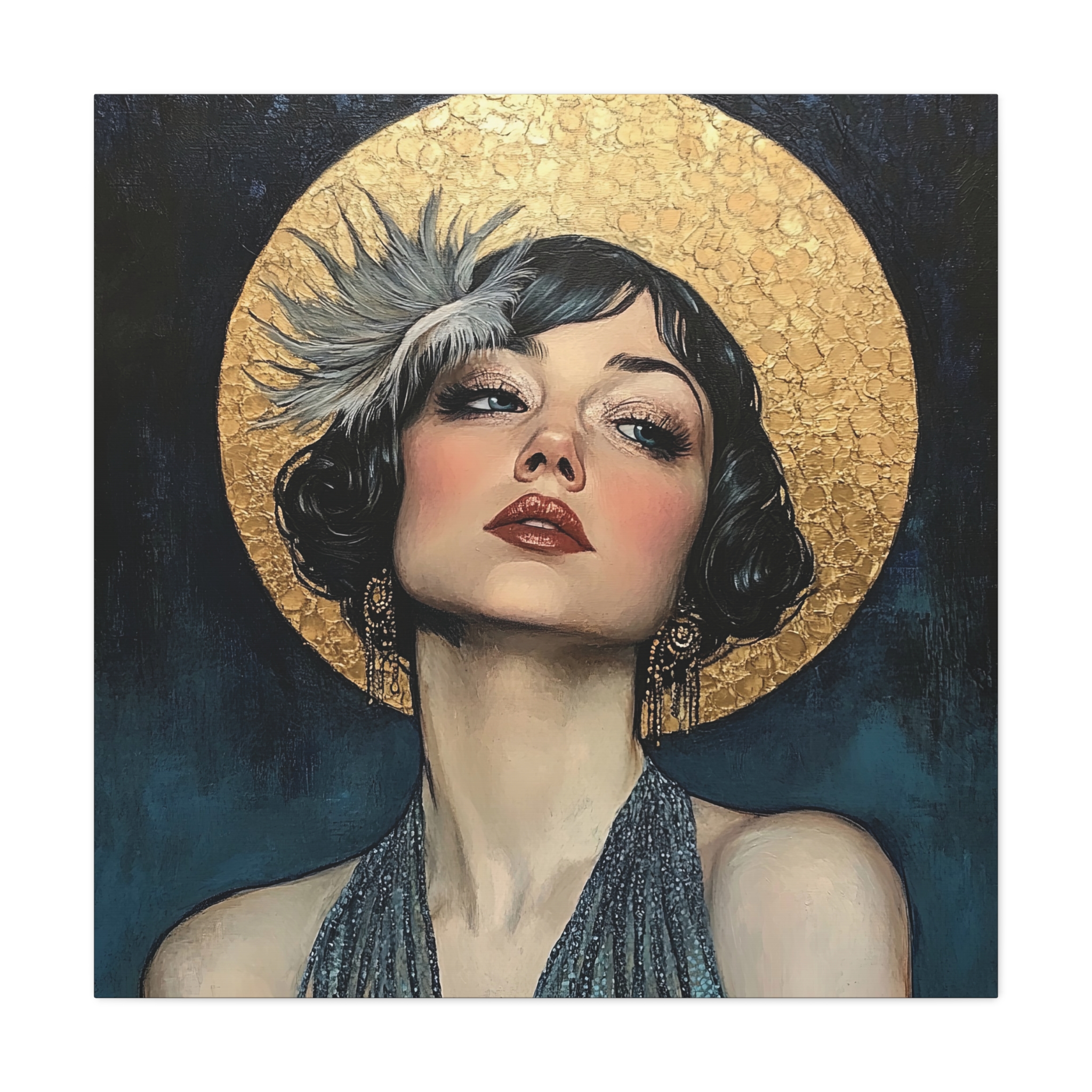 Glamorous Art Déco Woman Canvas Print • Black, Gold & Teal • Modern Vintage Wall Art - Image 2