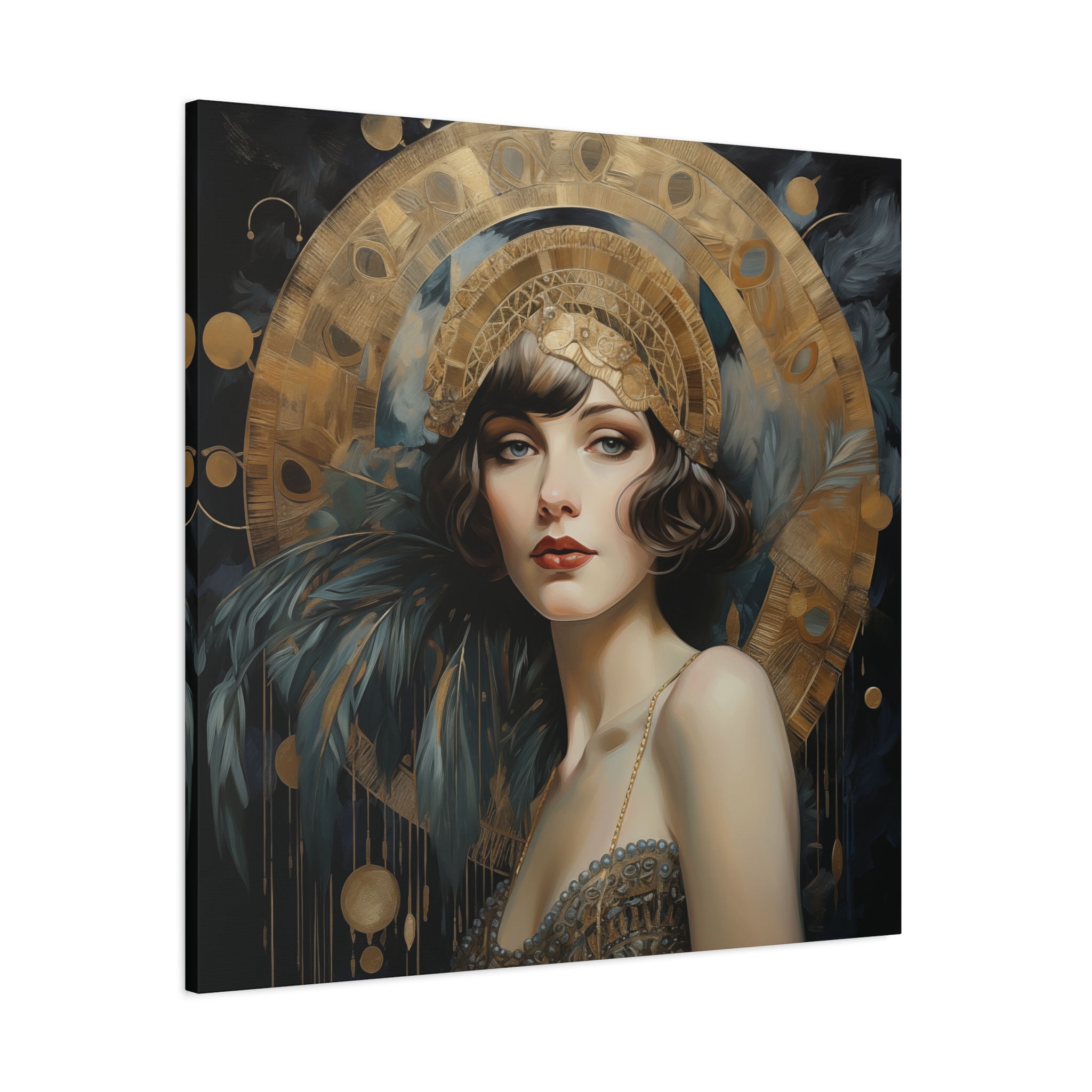 Art Déco Great Gatsby Portrait Canvas Print • Gold & Teal Blue • Modern Vintage Wall Art - Image 3