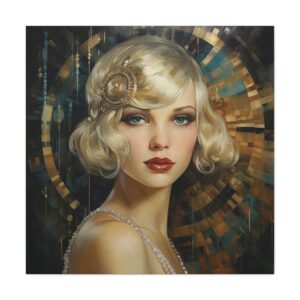 Art Déco Portrait Canvas Print • Gold & Teal Modern Vintage Wall Décor • Modern Vintage Art