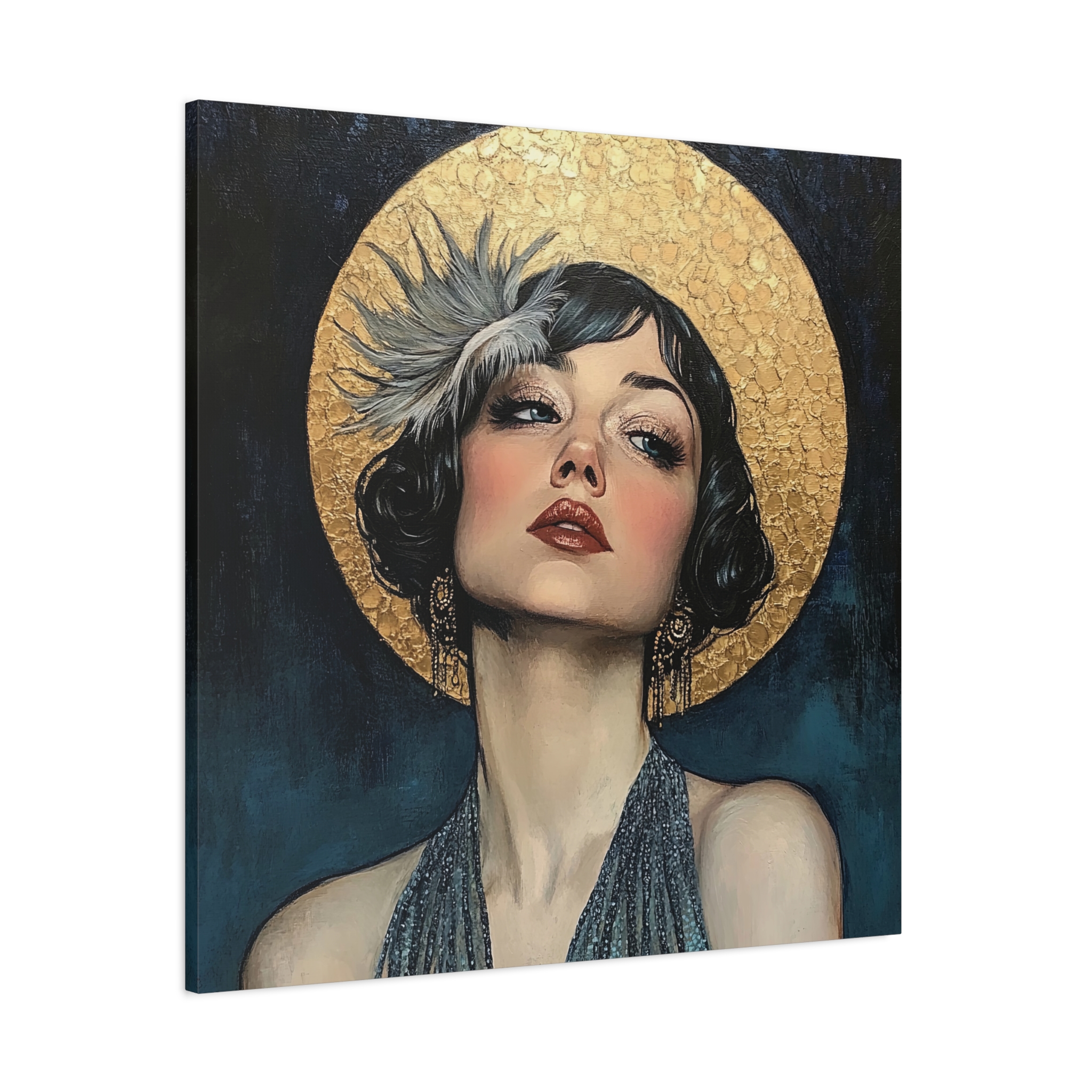 Glamorous Art Déco Woman Canvas Print • Black, Gold & Teal • Modern Vintage Wall Art - Image 3