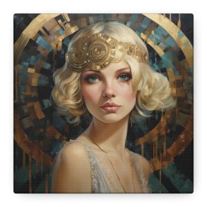 Art Déco Portrait Wall Art • Bronze, Cream, Gold & Teal Artwork • Modern Vintage Canvas Print