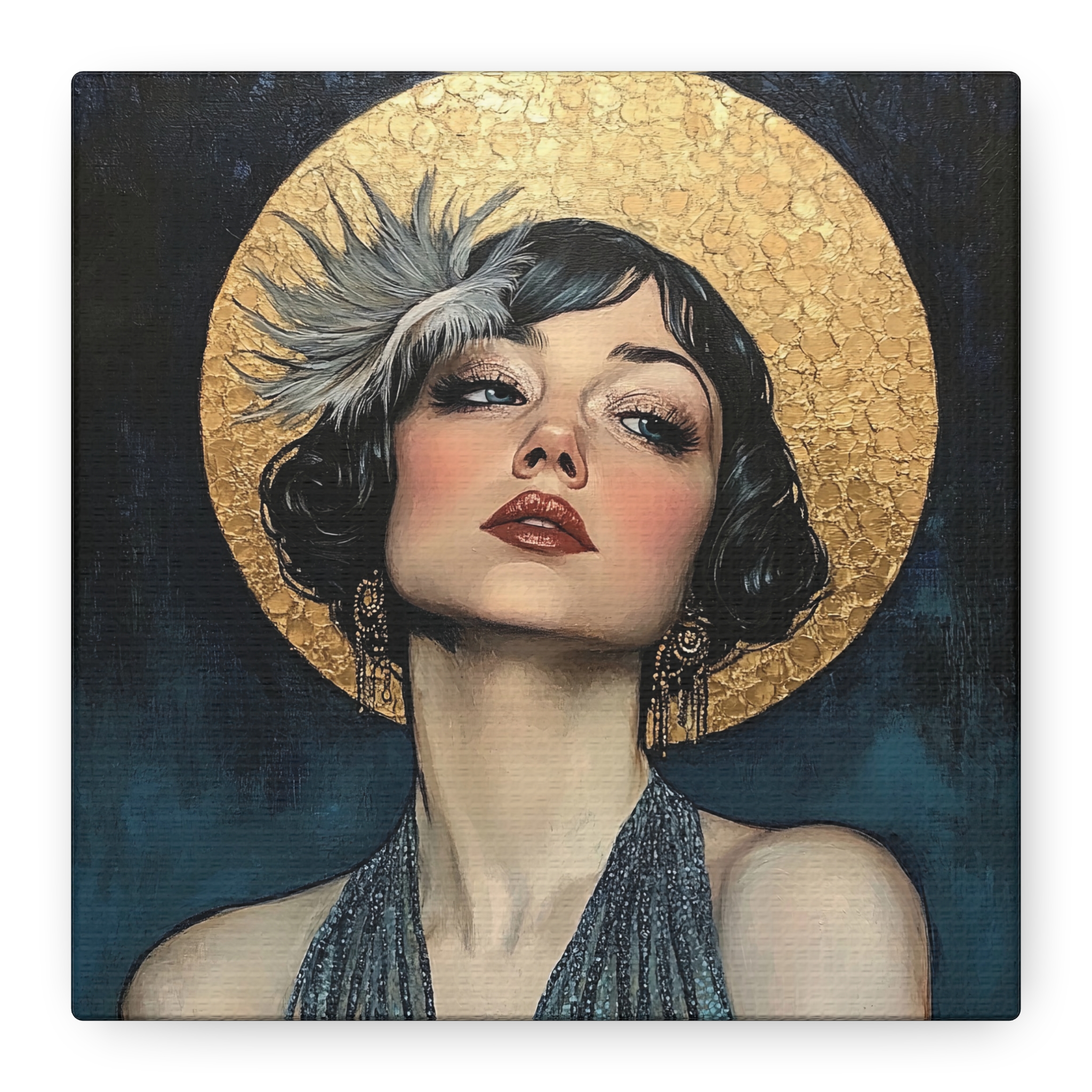Glamorous Art Déco Woman Canvas Print • Black, Gold & Teal • Modern Vintage Wall Art