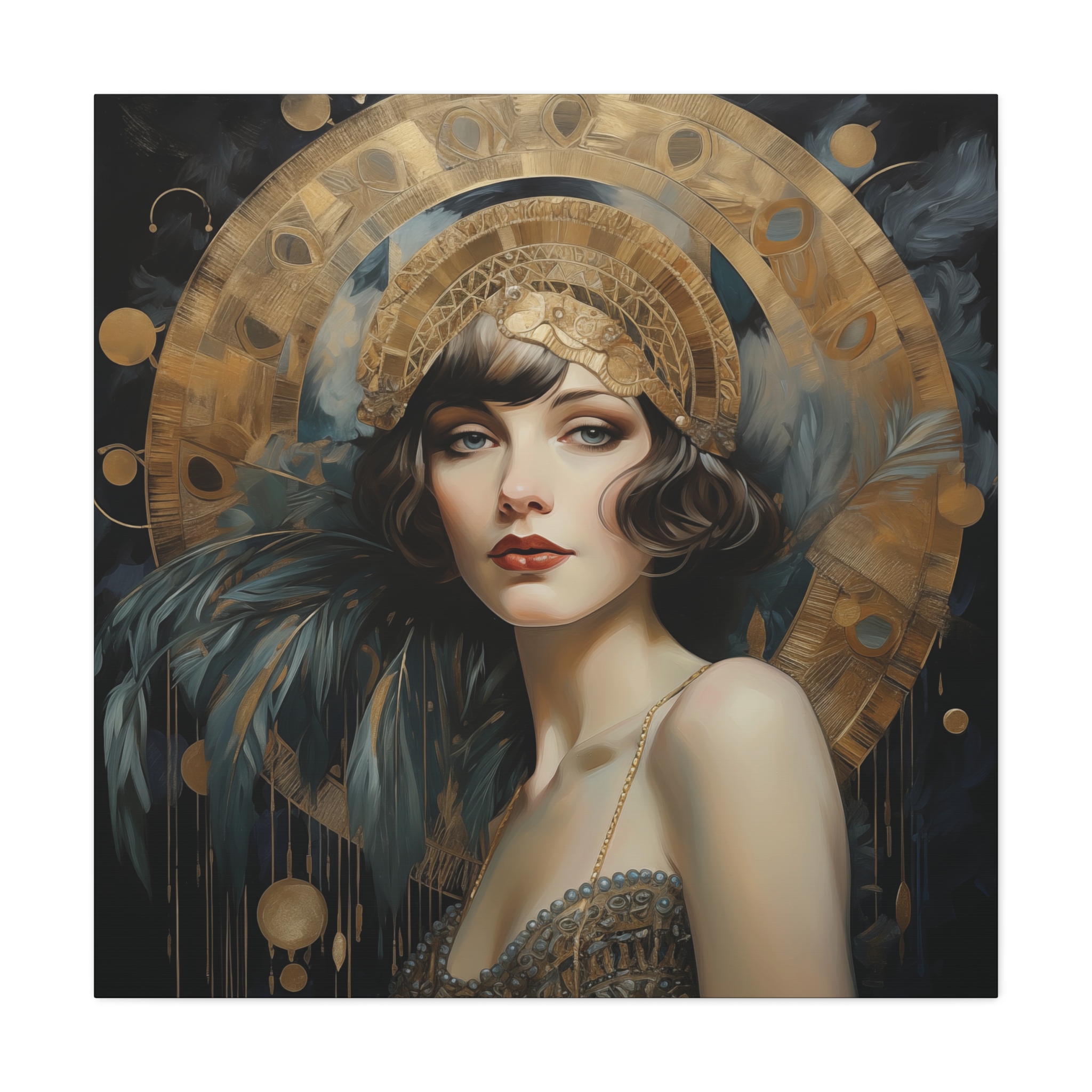 Art Déco Great Gatsby Portrait Canvas Print • Gold & Teal Blue • Modern Vintage Wall Art - Image 2