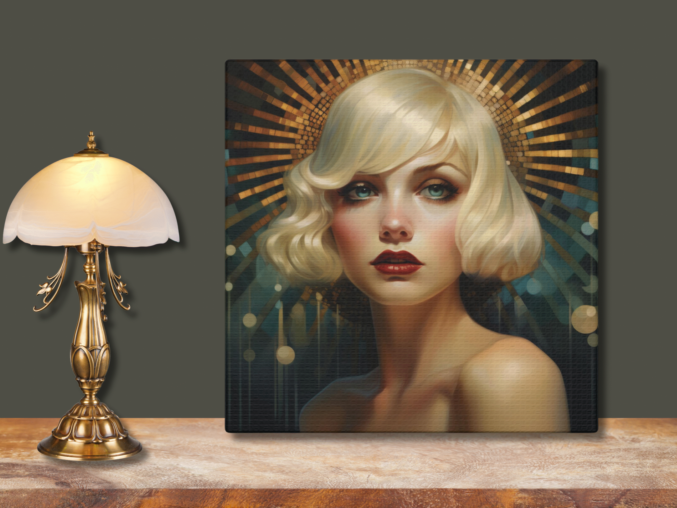 Art Déco Portrait Canvas Print • Feminine Gold Blue Artwork • Glam Hollywood Style • Wall Art - Image 4